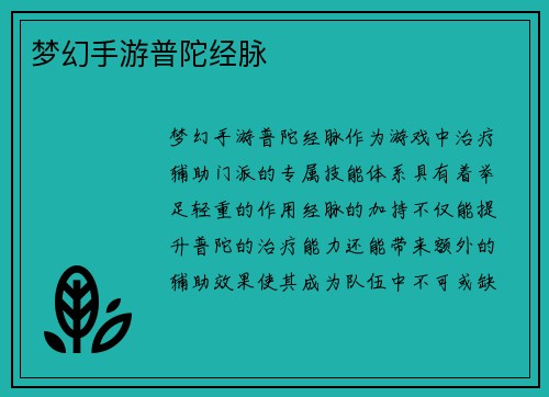 梦幻手游普陀经脉
